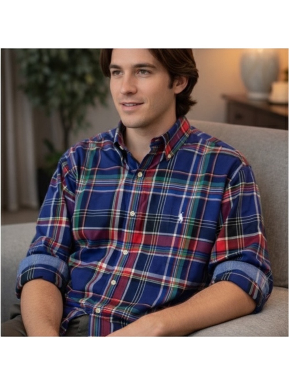 Ralph Lauren Blue and Red Plaid Button-Down Shirt